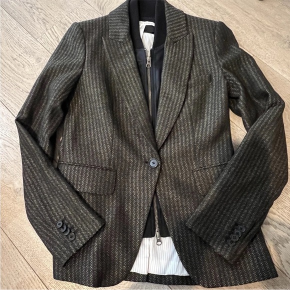 $650 Veronica Beard Cutaway Dickey Jacket Green/brown Gold Metallic Wool button - Picture 1 of 15